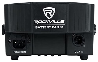 Rockville Battery PAR 61 36W Rechargeable RGBWA+UV DMX Wash Light, 25 Degree Beam, Replaceable Batteries, IR Remote, Sound-Activated, for DJs and Events | 12-18 Hour Battery Life, Stage Lighting, Remote Included, Sound Activated, Strobe, 6/10 DMX Channels