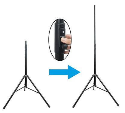 Rockville RVSS3 Pair V2 Tripod Push Button DJ PA Speaker Stands | Air Assist Lowering, All-Metal Design, 47"-81" Height, 130 lb Capacity, Travel Bag Included, 35mm Tube