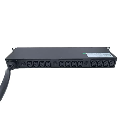 30A Rack Mount PDU, L6-30P Input Power Distribution Unit with 12 C13 & 4 C19 Outlets, 7200W 1U 19 Inch Horizontal Rack Mount Power Strip with Overload Protection and LCD Display - color: LED Metered