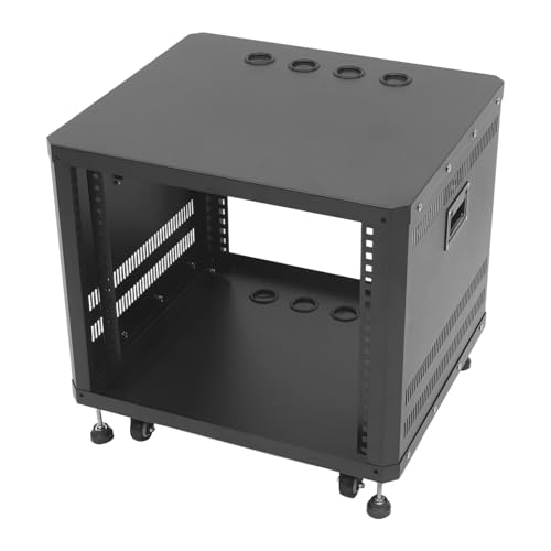 9U Server Rack Stand with Wheels, Heavy Duty Frame with Cable Management & Locking Casters, Rolling Audio Equipment Rack Cabinet for Studio Home Theater Office (Black) - color: Black