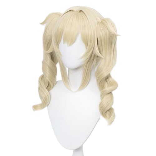 Blonde Double Curly Ponytail Cosplay Wig Heat Resistan Synthetic Fiber Hairs for Uniex Adult Halloween Christmas Cos Anime Party Replacement Wigs - color: Blonde Double Curly Ponytail