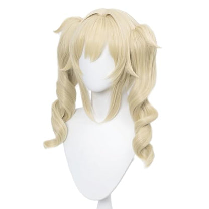 Blonde Double Curly Ponytail Cosplay Wig Heat Resistan Synthetic Fiber Hairs for Uniex Adult Halloween Christmas Cos Anime Party Replacement Wigs - color: Blonde Double Curly Ponytail
