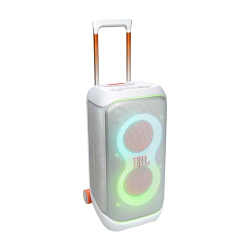 JBL PartyBox Stage 320 - Portable Party Speaker - White | Powerful JBL Pro Sound, Futuristic lightshow, Up to 18 hours of play time, Telescopic handle and wide, sturdy wheels - color: White