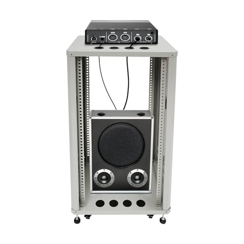 22U Rolling DJ Mixer Stand with Wheels, Open Frame Stereo Server Rack