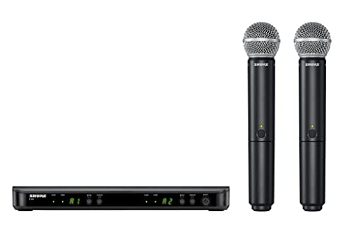 Shure BLX288/SM58 Dual Wireless Vocal System - H10 Band | 14-hour battery and 300 ft UHF range with two SM58 handheld vocal mics and dual-channel receiver for live vocals - style: H10 Band (542-572 MHz)