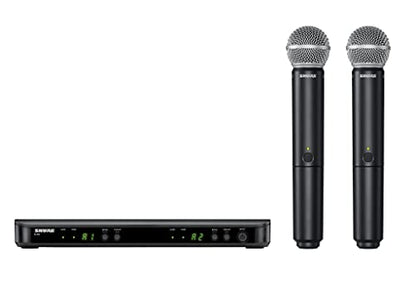 Shure BLX288/SM58 Dual Wireless Vocal System - H10 Band | 14-hour battery and 300 ft UHF range with two SM58 handheld vocal mics and dual-channel receiver for live vocals - style: H10 Band (542-572 MHz)