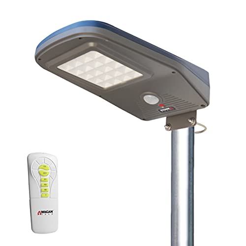 Wagan EL8591 3000 Lumen LED Solar Street Light with Remote Control Outdoor Solar Powered Flood Light Dusk to Dawn Waterproof Weatherproof Motion Sensor for Outdoor Garden Yard Path Parking Lot | Outdoor Solar Powered Flood Light, Waterproof Weatherproof,