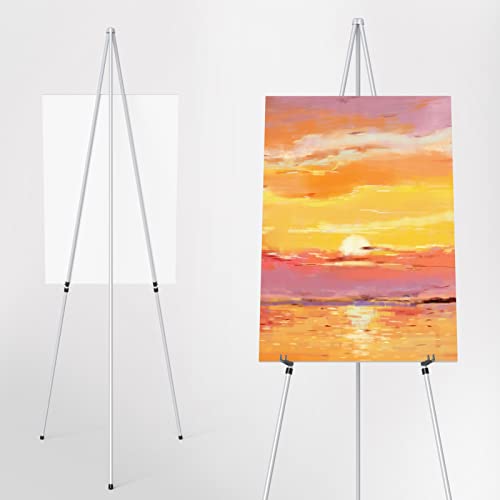 Portable Art Easel Stand 63 Inches - Picture Stands for Display w/Bag - Tabletop Art Easel Stand for Sign, Wedding Signs, Poster Stand, Painting Canvas Stand - Metal Tripod, Easels for Display, 2 Pack - style: 63 Inch Argent Silver (2 pack)