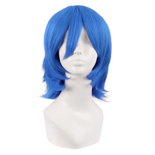 MapofBeauty 14 Inch Short Wolf Tail Side Bangs Party Wig, Blue | 35 cm Cosplay Wig, Synthetic - color: Blue