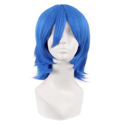 MapofBeauty 14 Inch Short Wolf Tail Side Bangs Party Wig, Blue | 35 cm Cosplay Wig, Synthetic - color: Blue