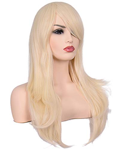 23 inches Long Curly Wig Big Wave Heat Resistant Synthetic Hair with Bangs for Cosplay Costume Halloween Party (613# Light Blonde) - color: Light Blonde