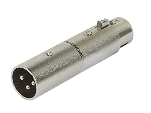 Monoprice 3-Pin Male to 5-Pin Female DMX Converter - Silver, Anodized Aluminum Adapter with Lock Release Button - size: 3-pin Male to 5-pin Female