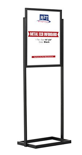 M&T Displays Metal Eco Info Board, Black 18x24 Inches Slide-In Poster Sign Holder 1 Tier Double Sided Floor Standing Pedestal Advertising Display with Backing and Anti-Glare PET Cover - color: Black, size: 18x24
