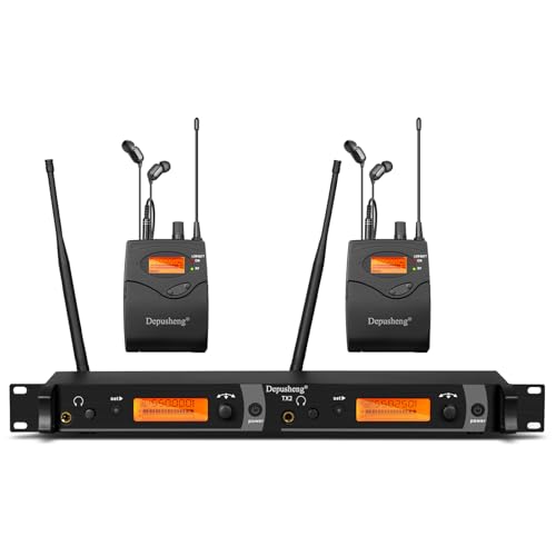 Depusheng TX2 Wireless in Ear Monitor System, 2-Channel Wireless IEM System, Metal IEM w/ 2 Bodypacks, Rack Mount - size: TX2