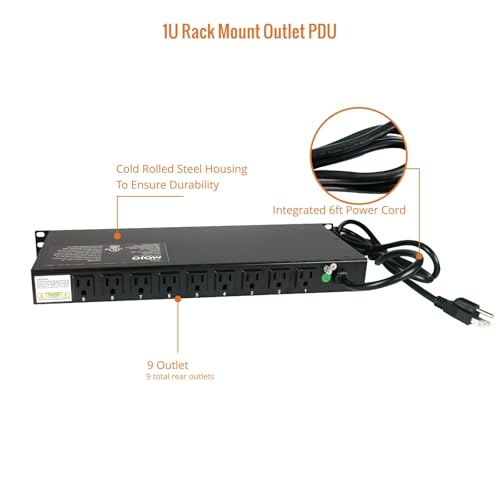 Tecmojo 9-Outlet Rack Mount Overloading Protection Circuit Breaker PDU, with Individual Switch 6ft Cord for IT and Network Racks and Cabinets - size: 9 Outlets/12A/Overloading Protection