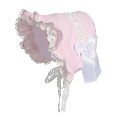BPURB Victorian Lace Bonnet Colonial Pioneer Hat for Halloween Costume - color: Pink