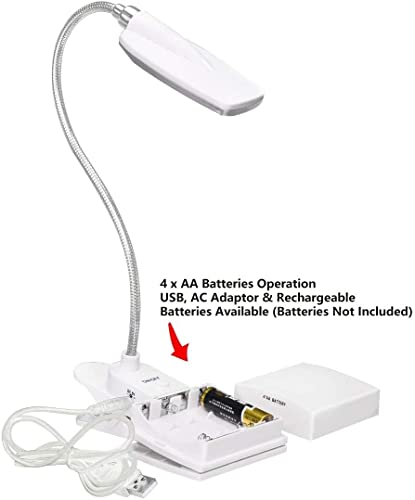 Music Stand Light, Clip on LED Book Lights, USB and AA Battery Operated, Reading Lamp in Bed, 3 Brightness Levels, Ideal for Musician, Piano Player, Kids, Travel (White) - color: White