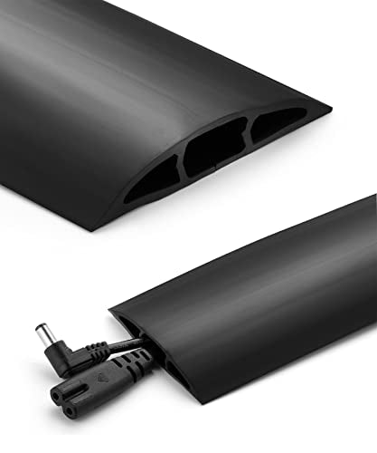 Bates- Floor Cord Cover, 4ft, Cable Cavity 0.6" (W) x 0.31" (H), Heavy Duty Wire Protector, PVC Extension Cords Hider, Protect Cords, Prevent Cable Trips, Cord Hider for Office, Home, Outdoor - color: Black, size: 4 Ft
