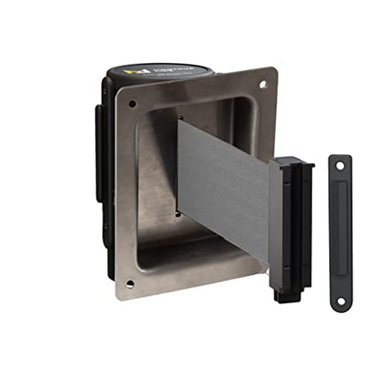 Montour Line WM115 Wall Mounted Retractable Belt Barrier with Standard Belt End, Recessed Mount, Black Casing (8.5 ft Dark Grey Belt) - color: Dark Grey, size: 8.5 ft