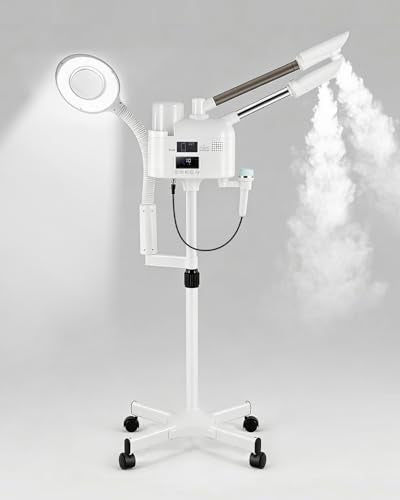 Artist hand Professional Facial Steamer with 5X LED Magnifying Lamp 4 in 1 | Hot and Cold Facial Steamer, Esthetician Steamer for Facial Fast Heating, Skin Care Machine for Beauty Salon Spa Home Use - size: White Hot/Cold & Magnifying Lamp 4-IN-1