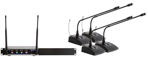 VocoPro Digital-Quad-C-500 4 Channel UHF Tabletop Mic System with Gooseneck Conference Microphones Digital-Quad Receiver - DIGQUADC500