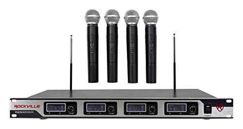 Rockville RWM4200VH VHF Wireless Quad Handheld Microphone System with LCD
