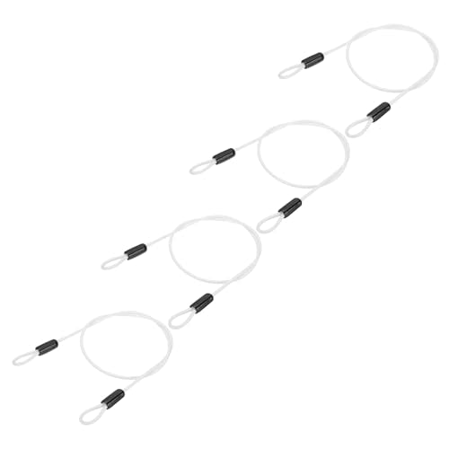 PATIKIL 3/16" Dia Vinyl Coated Stainless Steel Cable with Loops, 4 Pcs 3 ft (39") Flexible Wire Rope Security Chain Lanyard Lock for Outdoor Stage Lighting Luggage Lock, White - color: White, size: 3/16"x3 ft
