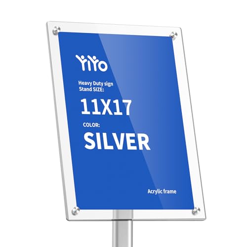 YIYO Sign Stand Poster Stand，adjustable heavy duty pedestal Sign Holder Floor Stand，acrylic frame floor signage standing for display menu11*17 inch，Silver (acrylic frame 11*17 Sliver)