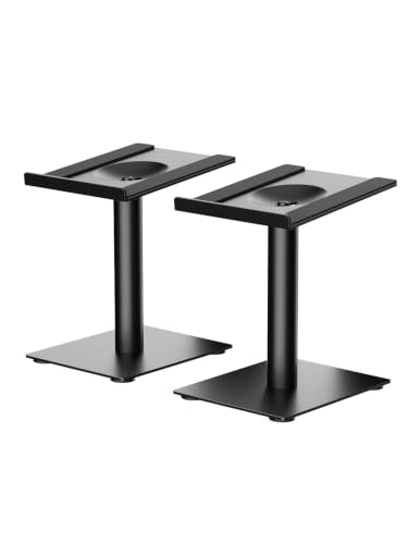 Suptek 9.38" Tall Speaker Stand Desktop Set, 7.8 x 6.5 inch Trays, Tilt, Universal Audio Holders for Computer and Bookshelf Speakers, Elevated Sound, 2 Pack, Black, SDM001TFX - color: Black, size: 7.8" x 6.5" x 9.4"