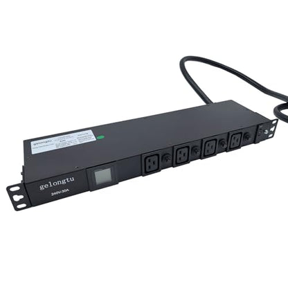 30A Rack Mount PDU, L6-30P Input Power Distribution Unit with 12 C13 & 4 C19 Outlets, 7200W 1U 19 Inch Horizontal Rack Mount Power Strip with Overload Protection and LCD Display - color: LED Metered