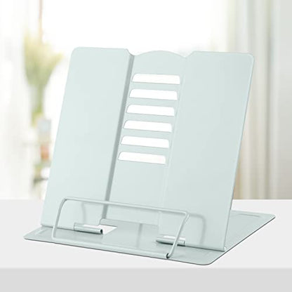 Honagu Book Stand Metal Desk Book Holder, Book Holders for Reading Hands Free, Adjustable Cookbook Documents Holder, Portable Bookstand for Music Books, Textbook, Recipe, Tablet, Ipad (Macaron Green) - color: Macaron Green