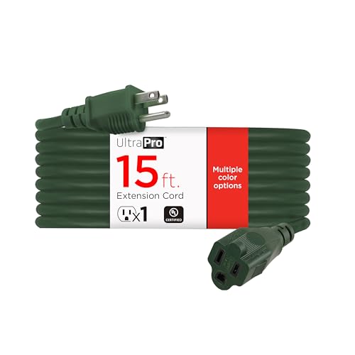 UltraPro Outdoor Extension Cord, 15 Ft, Heavy Duty 3 Prong Extension Cord | 16 AWG 125 VAC Outdoor Long Power Strip, ETL Listed, Green, 68306 - color: Green, size: 15 Ft