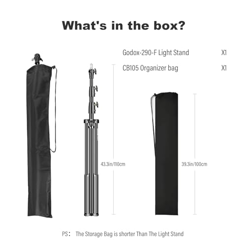 Godox Light Stand 112in/9.3' Photography Heavy Duty Light Stand | with 1/4” to 3/8” Universal Screw Carry Bag Portable for Photography Studio Portrait Shooting - size: 112in