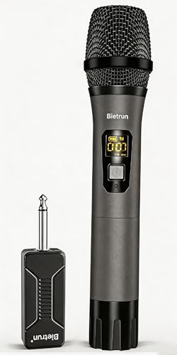 Bietrun Wireless Microphone Only for Mic Input, UHF Metal Dynamic Handheld Multipurpose Mic with Rechargeable Receiver (Work 4hs), 160ft Range, for Karaoke Machine, Amplifier Speaker, Mixer, Church - color: Gray