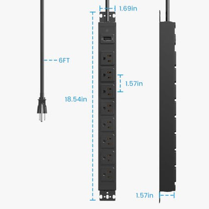 HHSOET Metal 360° Rotating 8 Outlet Mountable Power Strip, 15FT, Black, 1 | 8 Outlet Surge Protector Power Strip, Heavy Duty Wall Mount Surge Protector with Switch, 1200J, 15A 125V 1875W - size: 15ft