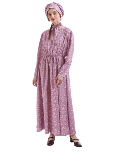 NSPSTT Prairie Dress Women Pioneer Dress Colonial Costume - color: Purple-dress, size: Medium