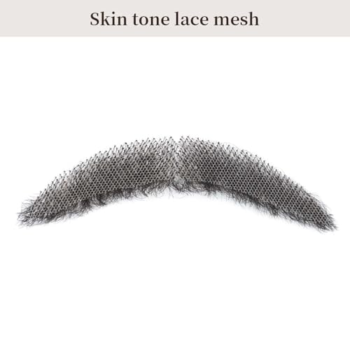 Parceria Realistic Mustache, Natural Looking Costume Facial Hair, Human Hair Curly Fake Beard and Mustache, Trimmable and Customizable Beard Invisible Lace for Men (QSH Black Beard) - color: QSH Black Beard