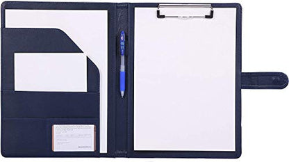 Padfolio Clipboard Folder Portfolio, Mymazn Faux Leather Folder Storage Clipboard with Cover for 8.5 x 11 Legal Pad A4 Refillable Folio Conference Writing Notepad (Blue) - color: Blue