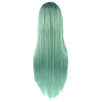 80cm Long Straight Natural Hair Cosplay Wigs with Bangs Colorful Halloween Costume Party Wig for Women (Light Green) - color: Light Green