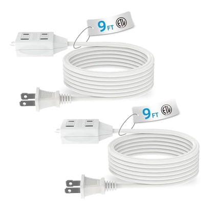 TiFFCOFiO Indoor Extension Cord, 2 Prong 9 Feet Extension Cord, 3 Polarized Outlets with Safety Slide Windows,13A/1625W, 16 AWG, 2 Packs - size: 9FT 2 Packs