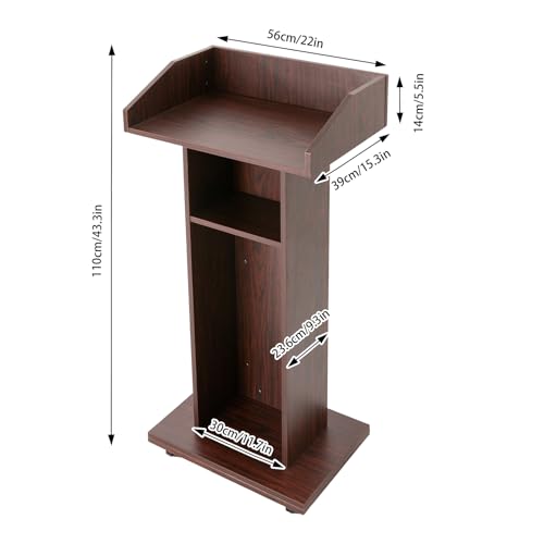 43.3 Inches Pulpit with Wooden Heavy Base, 3-Tier Movable Church Pulpit Portable Podium Stand for Lectern eith 4 360° Swivel Wheels in Conference Rooms, Schools, Classrooms, Meeting Halls - color: Brown(22*15.3*43.3in)