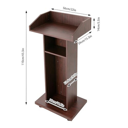 43.3 Inches Pulpit with Wooden Heavy Base, 3-Tier Movable Church Pulpit Portable Podium Stand for Lectern eith 4 360° Swivel Wheels in Conference Rooms, Schools, Classrooms, Meeting Halls - color: Brown(22*15.3*43.3in)