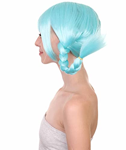 HPO Bavarian Double Braided Wig, Light Blue Color, 100% Cruelty Free, Breathable Capless Cap, Premium Handcrafted Wig, Designed for comfort fit, flame retardent synthetic fiber - color: Light Blue