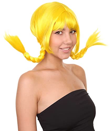 HPO Bavarian Double Braided Wig, Breathable Capless Cap, Premium Handcrafted Wig, Designed for comfort fit, flame retardent synthetic fiber (Yellow) - color: Yellow