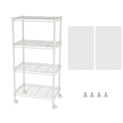 SINGAYE 4 Shelves Storage Shelf Wire Shelving Unit Metal Adjustable Wheels - color: White, size: 4Tier/11.5"D X 17.5"W X 45"H