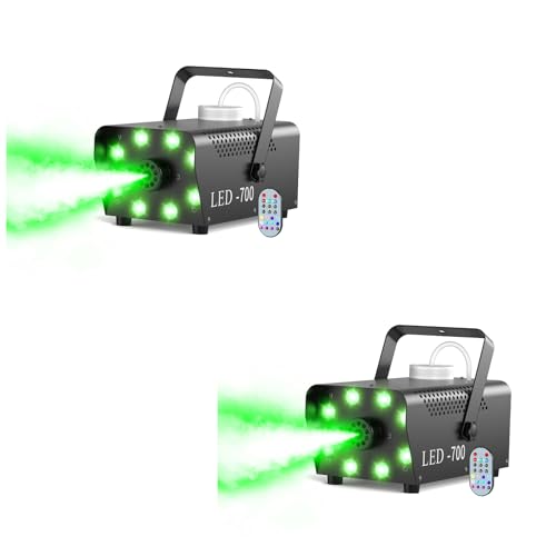 700W Professional Smoke & Fog Machine with 14 Color LED Lights – Wireless Remote Control, Continuous Spray, Durable Design – Perfect for Halloween Weddings Party Event, 2 Pack - color: 2 Pack