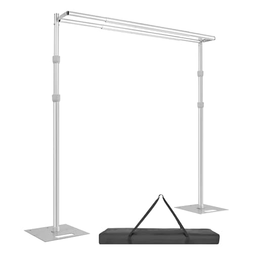 Hecis10ftx10ft Double Crossbar Pipe and Drape Stand, Heavy Duty Backdrop Stand, Adjustable Metal Background Stand for Parties Birthday Party Baby Shower Wedding Decorations