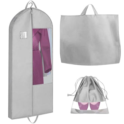 Garment Bags for Hanging Clothes and Travel with 4" Gusseted, Suit Cover for Clothes,Coats,Suit,Jackets,Dress,Shirts,Skirt. (Grey-50"-Double zipper-Thickened 80G Non-woven Fabric)