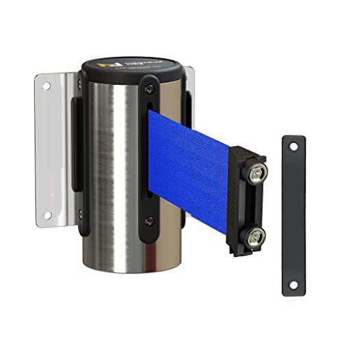 Montour Line WM115 Wall Mounted Retractable Belt Barrier with Magnetic Belt End, Magnetic Mount, Polished Stainless Steel Casing (8.5 ft Blue Belt) - color: Blue, size: 8.5 ft