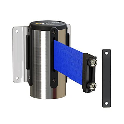 Montour Line WM115 Wall Mounted Retractable Belt Barrier with Magnetic Belt End, Magnetic Mount, Polished Stainless Steel Casing (8.5 ft Blue Belt) - color: Blue, size: 8.5 ft